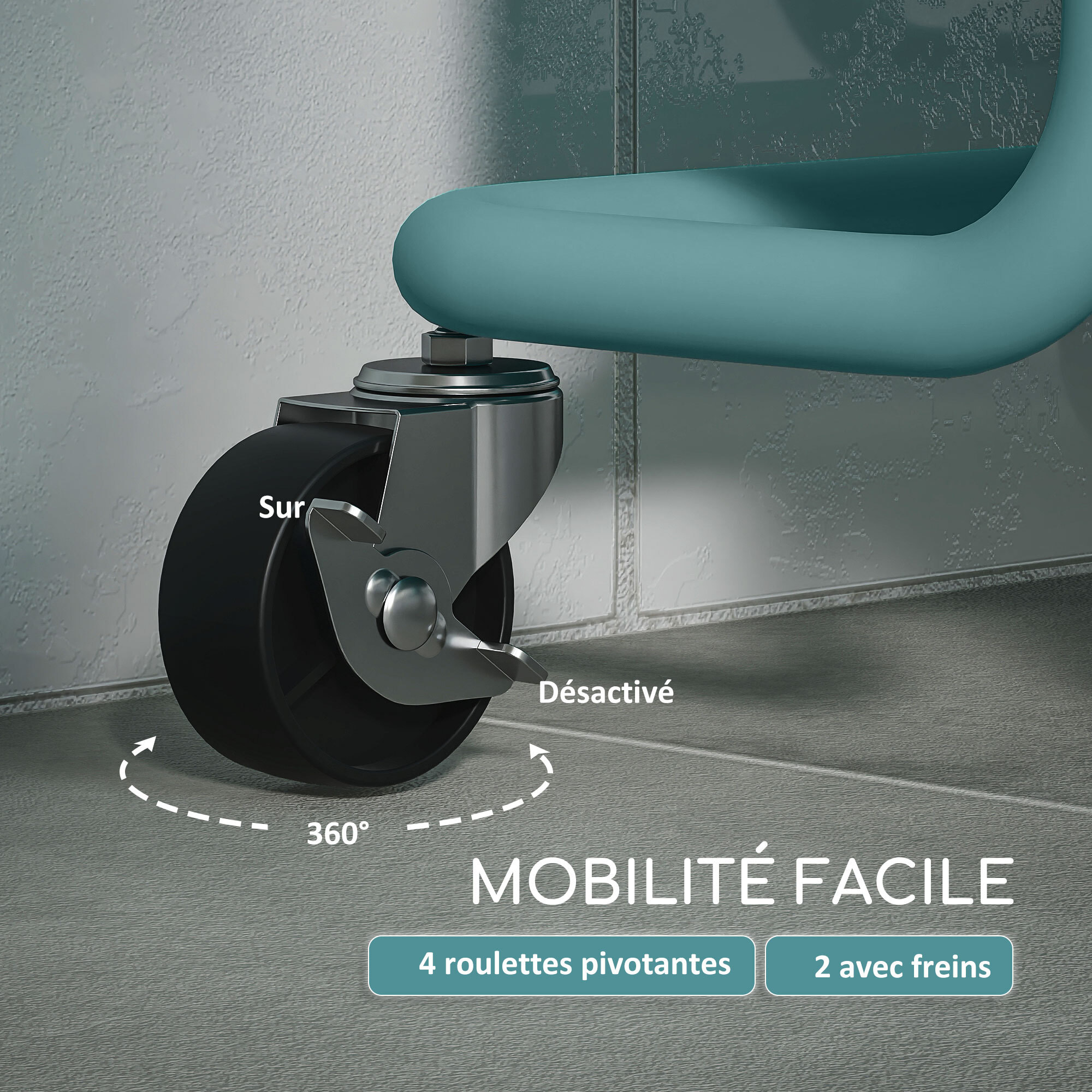 Desserte de cuisine - 3 étagères avec rebords - 4 crochets, 3 pots suspendus - acier ABS bleu