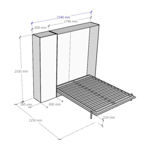 Armoire Lit escamotable vertical double 160 KENTARO Noyer avec colonne de rangement