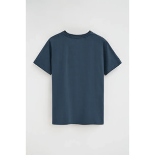 Camiseta azul denim de cuello pico con logo Rigby Go