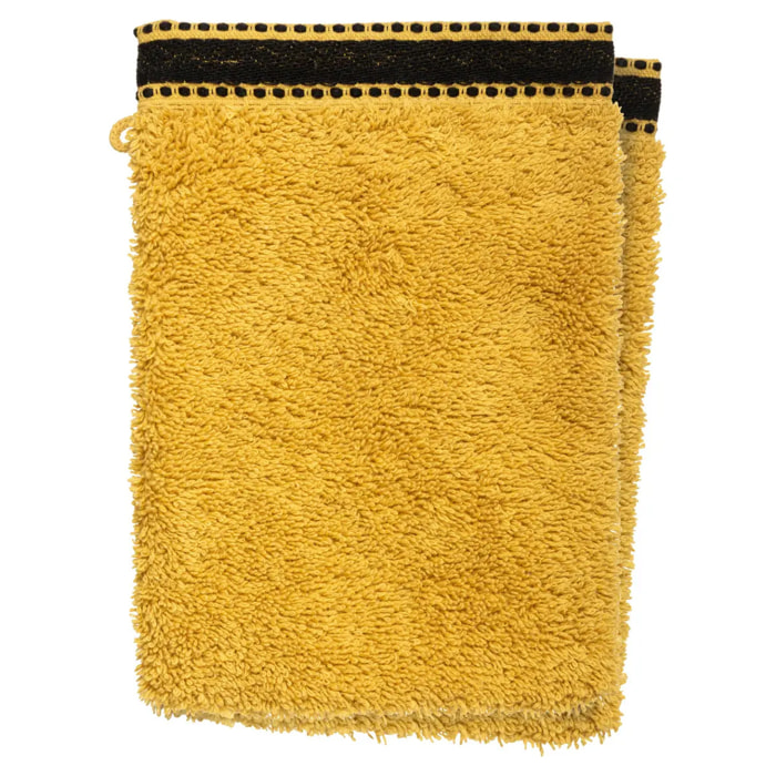 Lot de 2 gants de toilette "Joia" - coton 550 gr/m² - jaune moutarde 15x21 cm