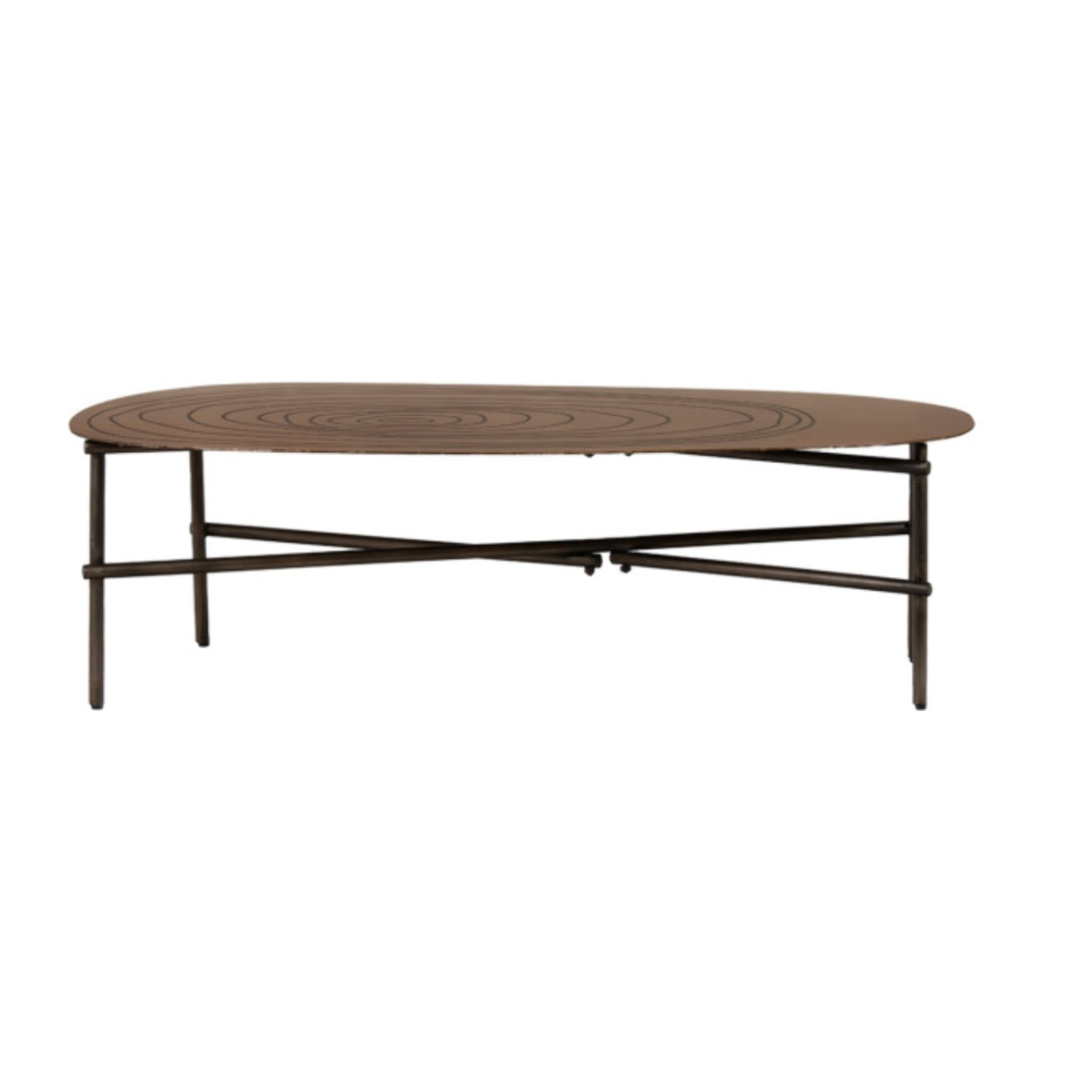 Table basse 120 cm plateau cuivré rainuré et pieds métal - SAWYER