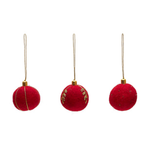 Set Breshi de 3 bolas colgantes decorativas pequeñas rojo y detalles dorados