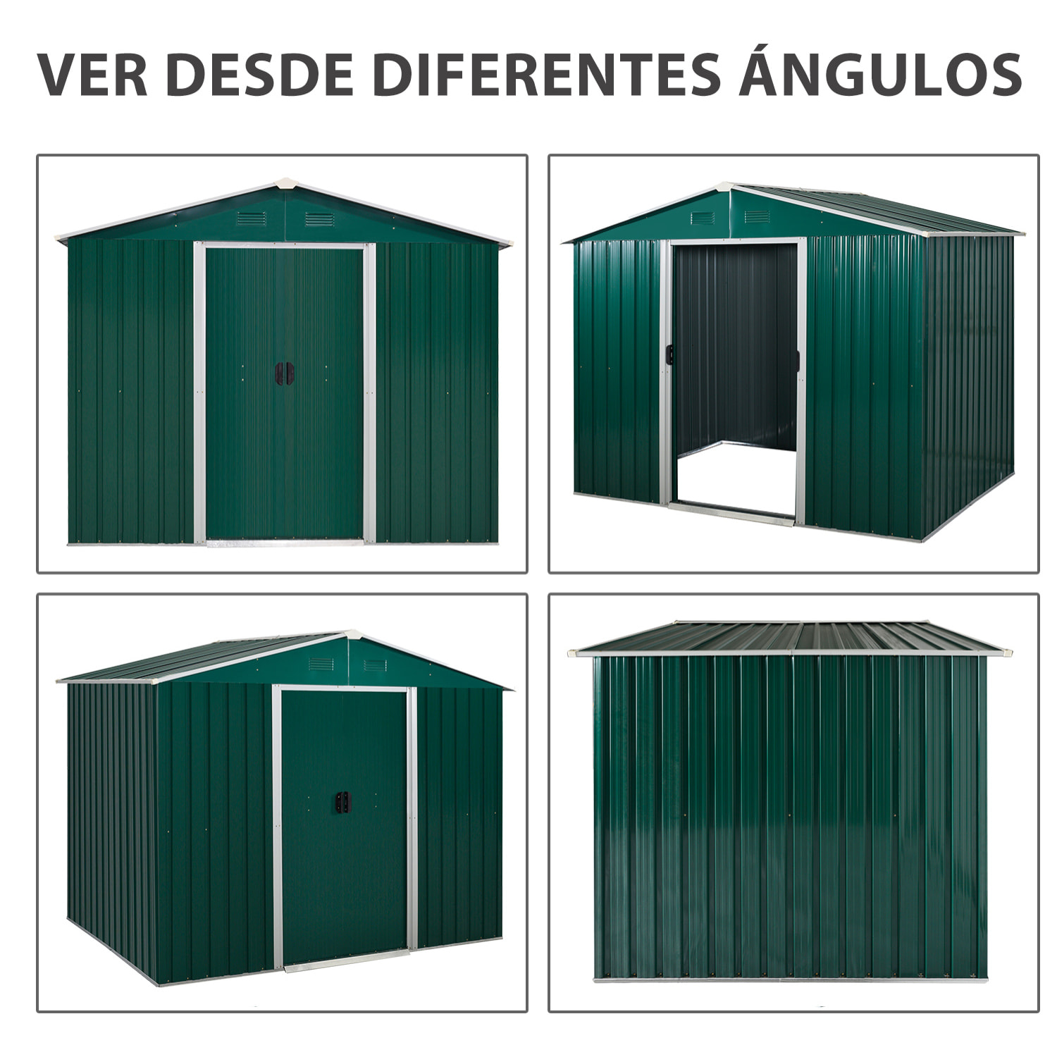 Caseta de Jardín de 4,1 m² 236x174x190 cm Cobertizo Exterior para Almacenar Herramientas con Puertas Correderas y 4 Ventanas para Terraza Patio Verde