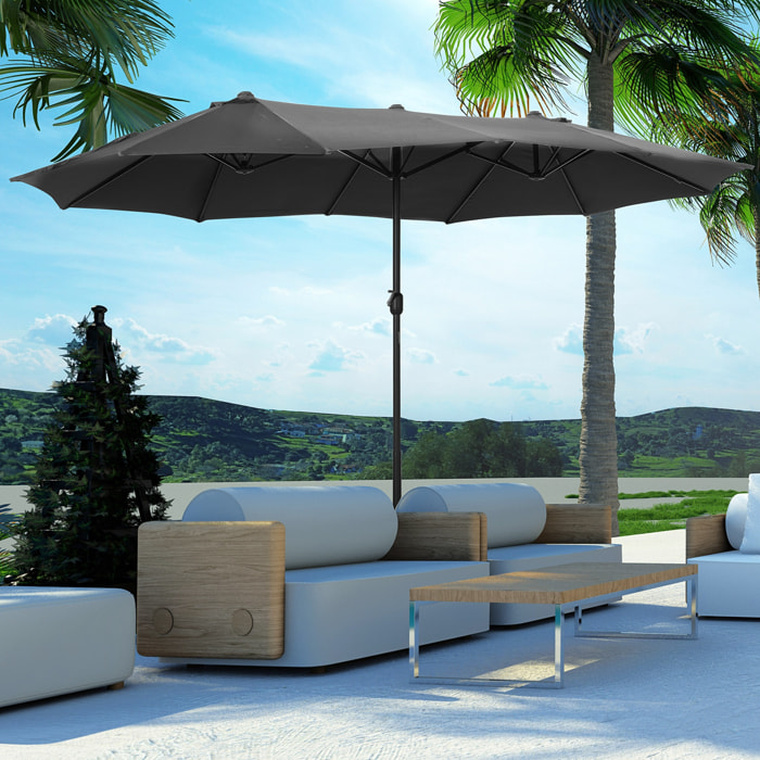 Sombrilla Doble 4,55x2,65 m Sombrilla Terraza Exterior con Manivela Manual Resistente al Agua y Protección Solar Sombrilla Grande para Terraza Playa Piscina Gris