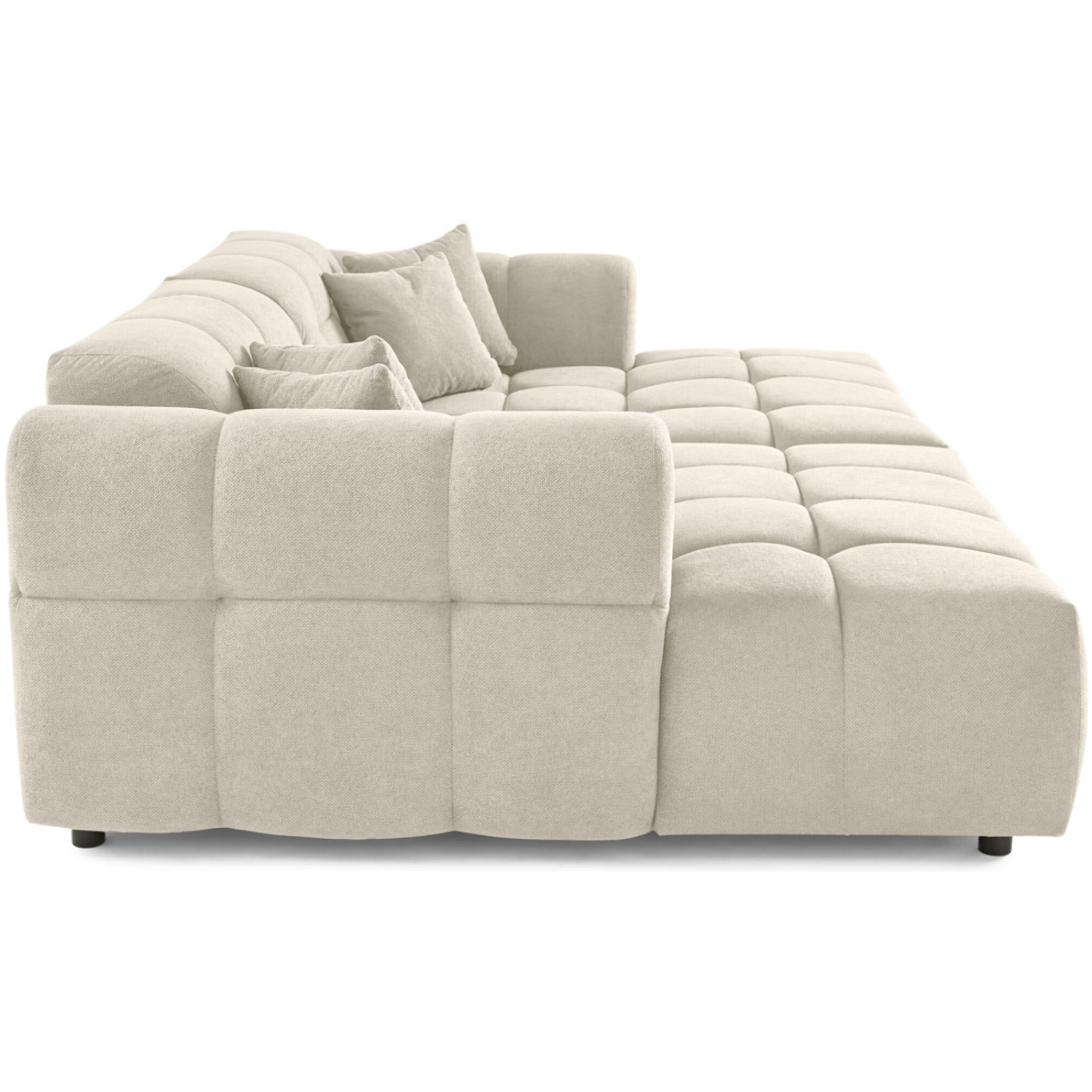 Ray - canapé droit 4 places avec double méridienne - assise profonde - en tissu texturé - Beige