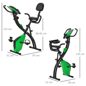 Vélo d'appartement pliant 8 niveaux de résistance magnétique dossier selle réglable poignées ergonomiques écran LCD multifonction suspensions support tablette acier vert noir