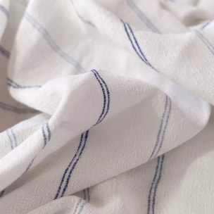 Serviette pur coton lavé motif jacquard blanc bleu Rimini blu
