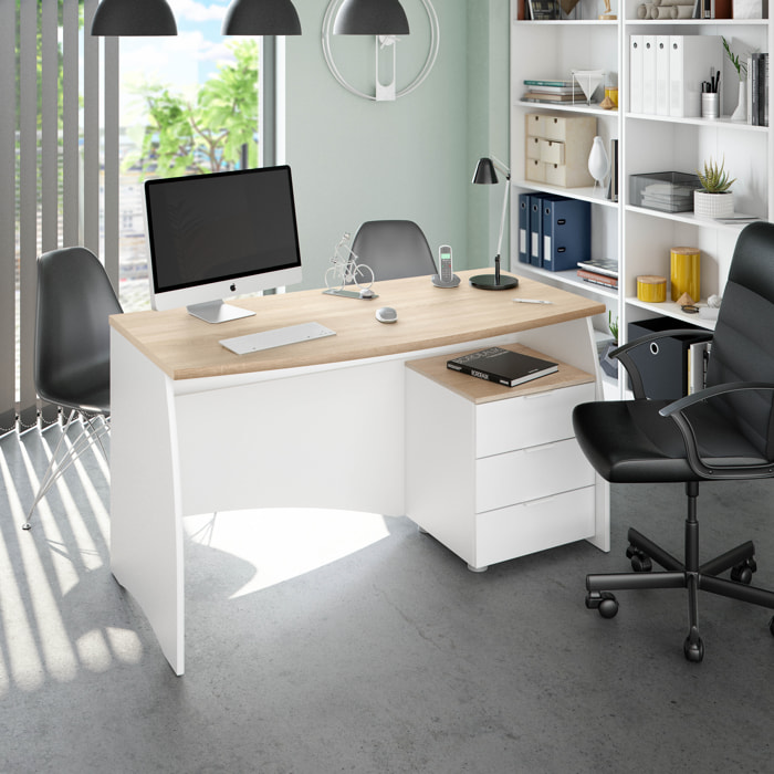 Scrivania con 3 Cassetti Bliss Scrittoio da Studio o Ufficio Mobile Desk da Soggiorno Sala da Pranzo 136 x 74 x 67 cm Colore Bianco e Rovere