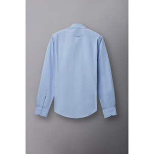 Camicia Uomo 1 Bottone Francese Slim Popeline Stretch Unito Celeste