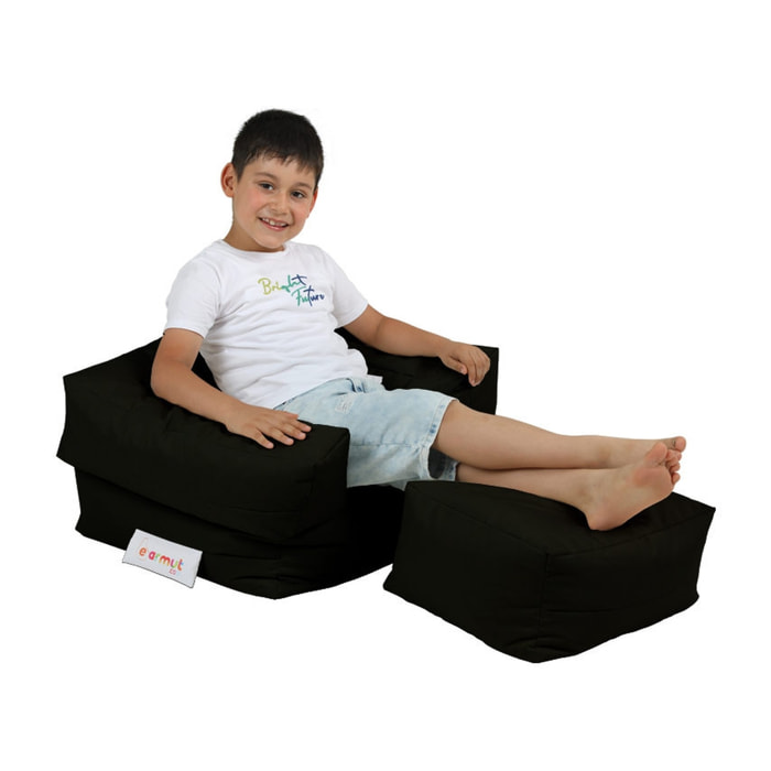 Sillón + puf para niños para exteriores negro