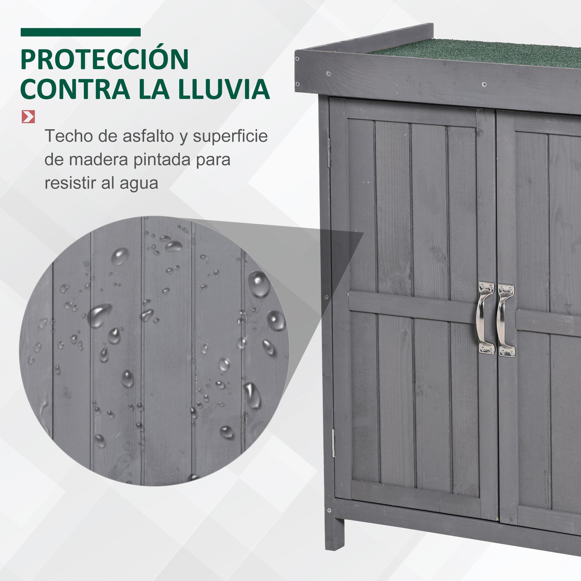 Armario de Jardín de Madera 74x43x88 cm Cobertizo Exterior para Almacenamiento de Herramientas Leñas con 2 Puertas y Techo Asfáltico Abatible Gris