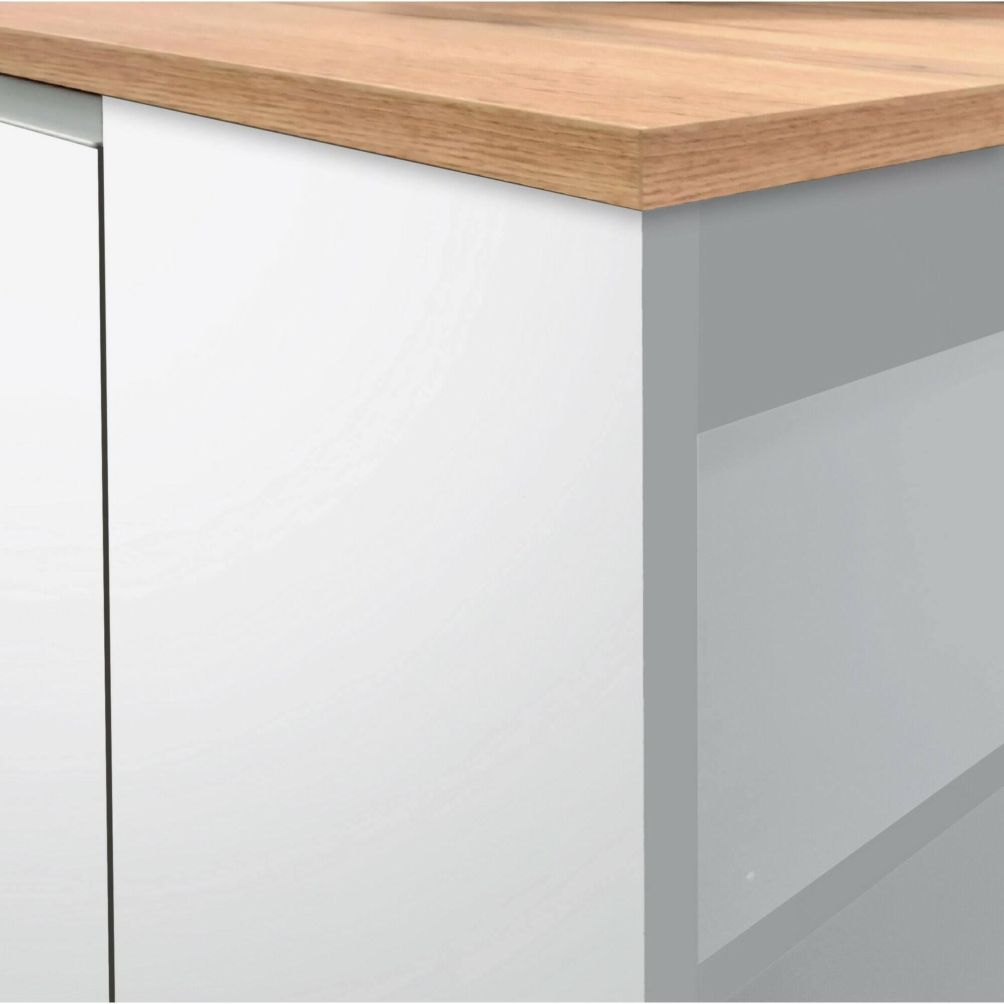 Isola da cucina Dcannaval, Tavolo ausiliario portaoggetti, Mobile da cucina a 2 ante, 100% Made in Italy, 160x90h90 cm, Bianco lucido e Rovere