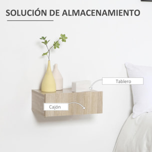 Set de 2 Mesitas de Noche Flotantes con 1 Cajón Diseño Montado en la Pared Estilo Moderno para Dormitorio 40x30x15 cm Natural