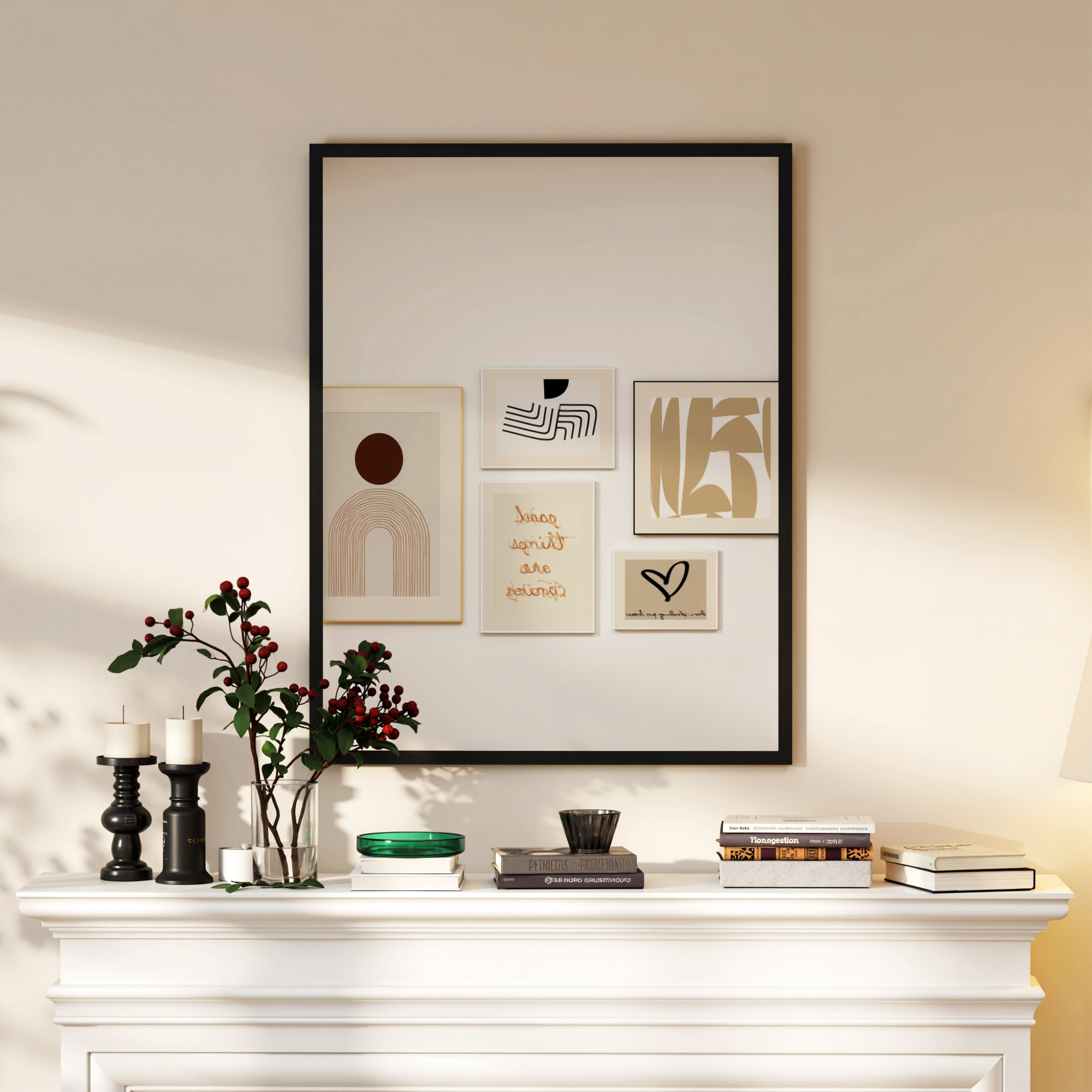 Espejo de Pared, 70x90 cm, Espejo de Baño Rectangular, Decorativo para Salón, Entrada, Pasillo, Horizontal o Vertical, Negro