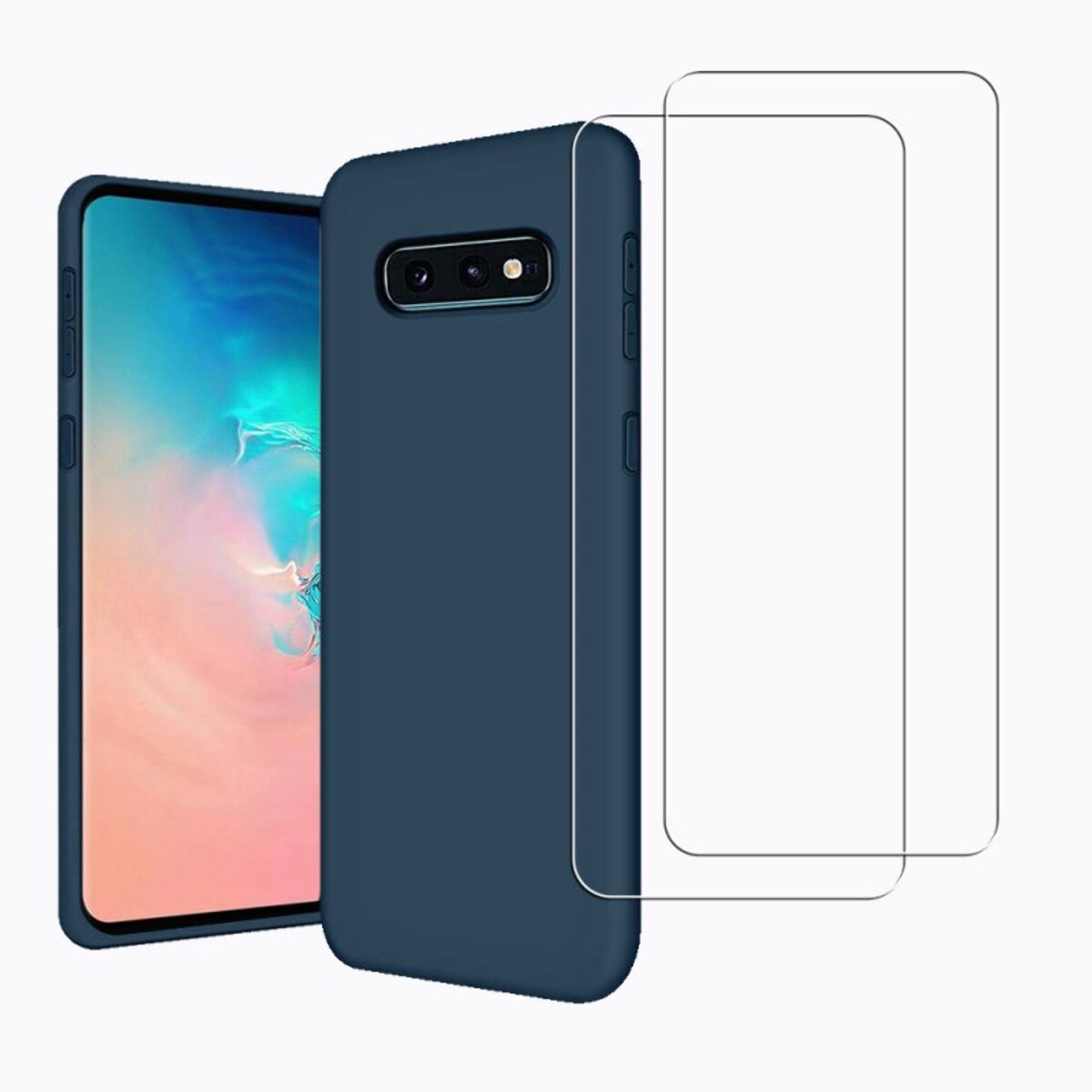 Coque Samsung Galaxy S10e Silicone Liquide Bleue + 2 Vitres en Verre Trempé Protection écran