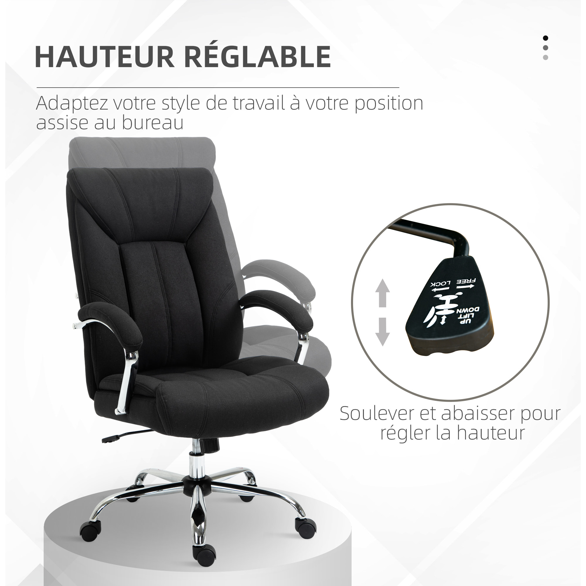 Fauteuil de bureau manager - chaise de bureau grand confort réglable pivotante - acier chromé tissu noir