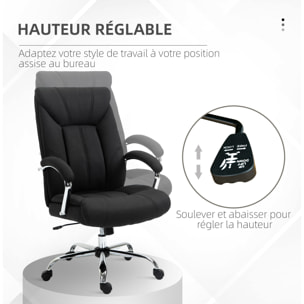 Fauteuil de bureau manager - chaise de bureau grand confort réglable pivotante - acier chromé tissu noir