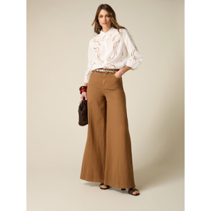 Oltre - Pantaloni wide leg in cotone maltinto - Marrone