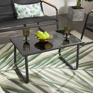 SPRING Salon de jardin 4 places en toile de polyester noir