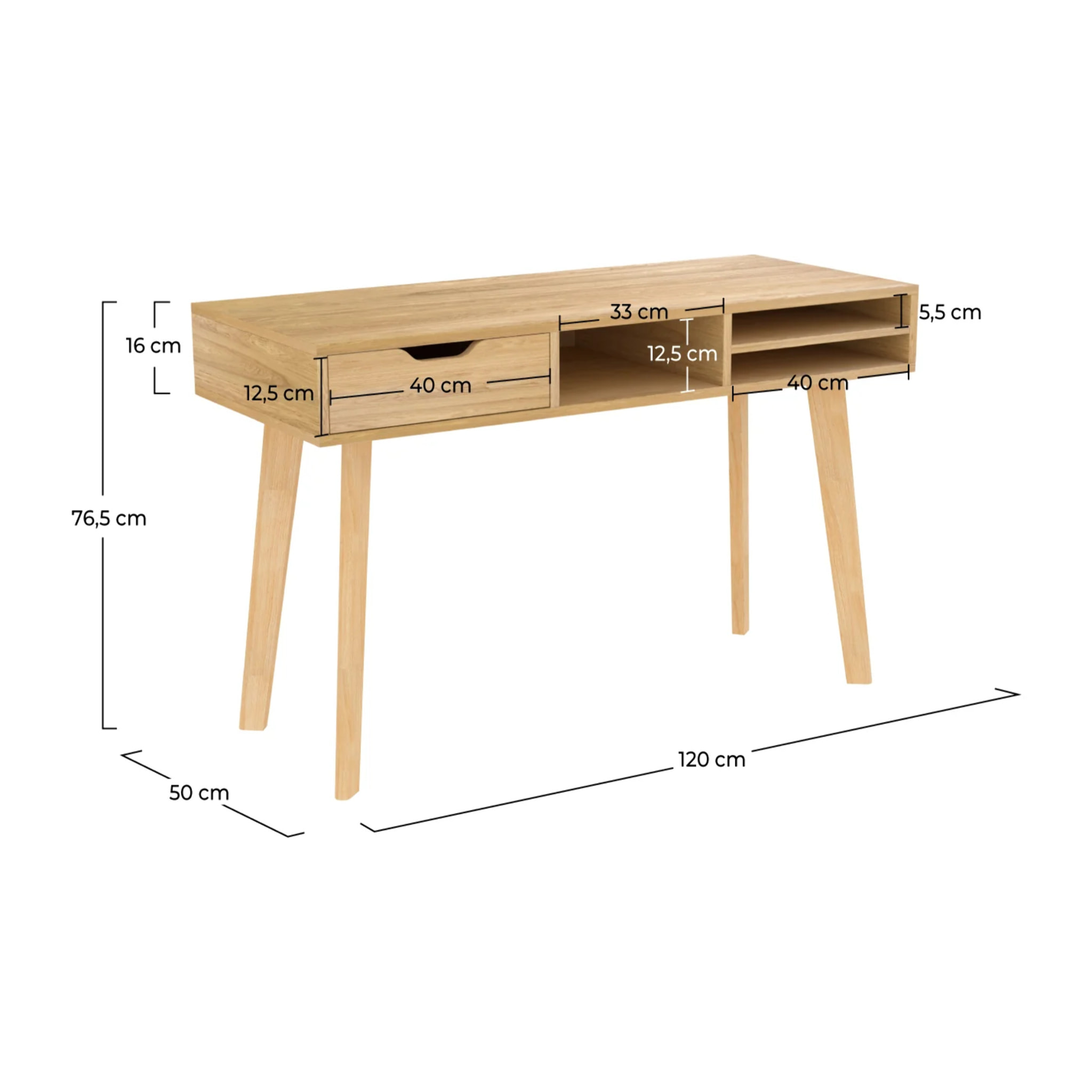 Bureau 1 tiroir et 3 niches en bois clair - Moka