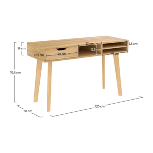 Bureau 1 tiroir et 3 niches en bois clair - Moka