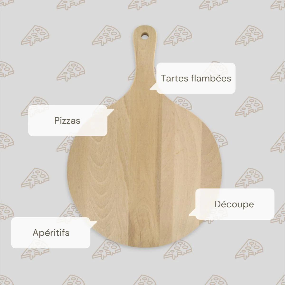 Lot de 4 planches à pizza et tarte flambée en bois Fackelmann Pizzas Lovers