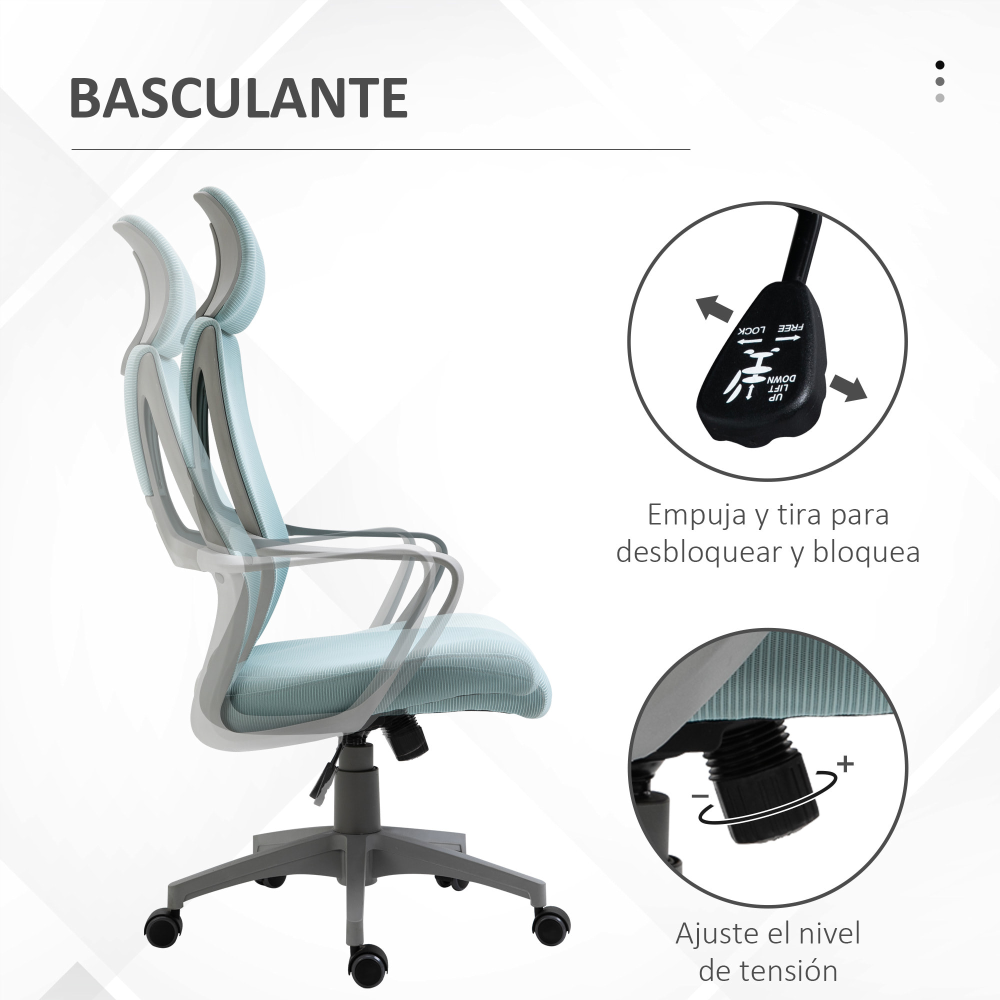 Silla de Oficina Altura Ajustable con Respaldo Azul