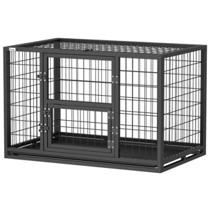 Cage pour chien 94 x 60 x 64 cm toit ouvrant trappes nourrissage porte acier noir