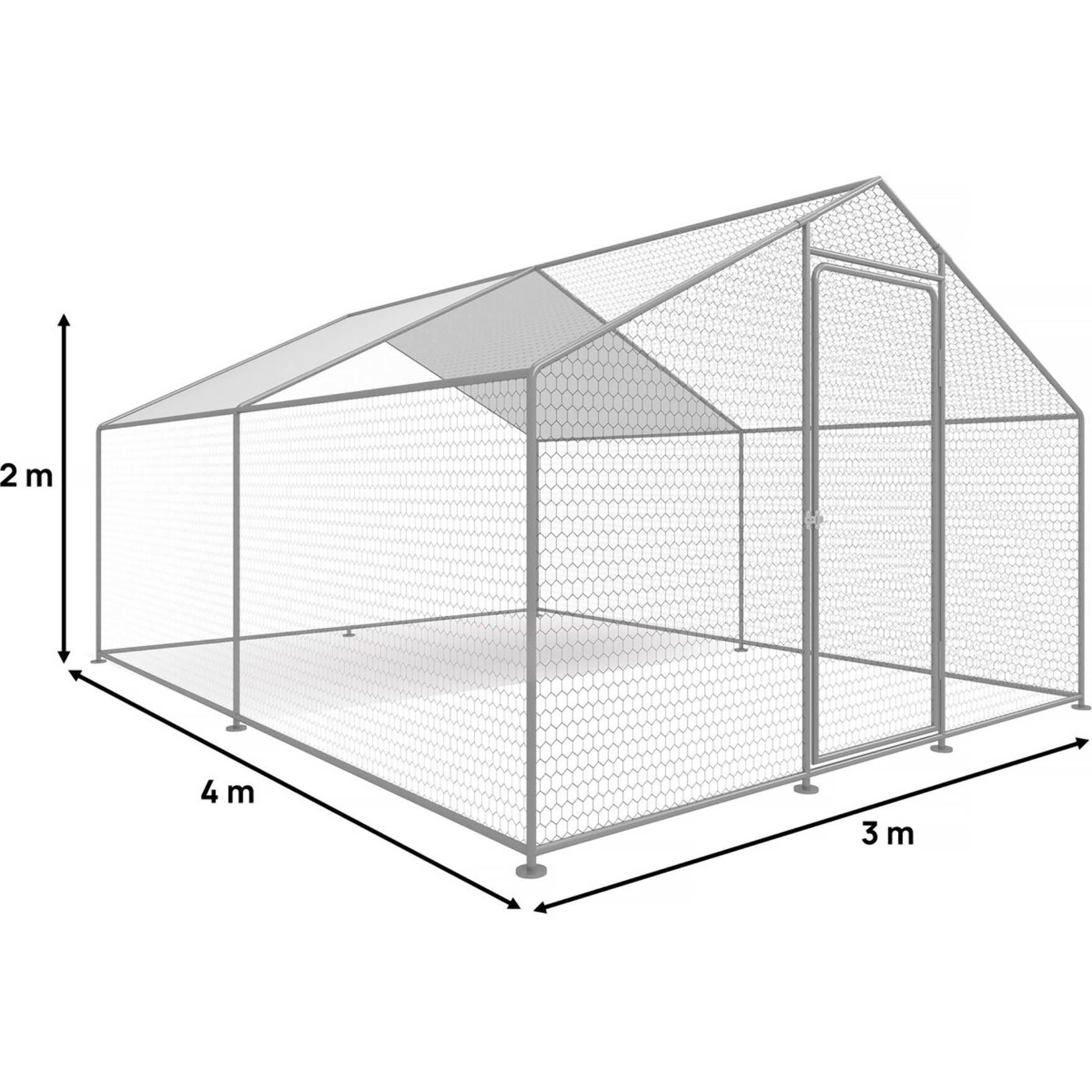 Enclos à poules 12 m² parc grillagé 4 x 3 x 2 M acier galvanisé