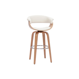 Tabouret de bar design pivotant blanc et bois clair H67 cm OKTAV