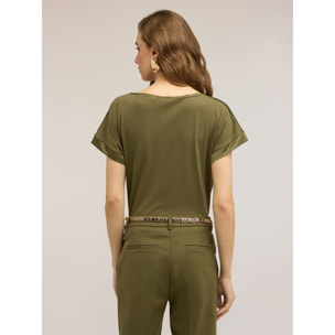 Motivi - T-shirt bimaterica misto cotone - Verde militare