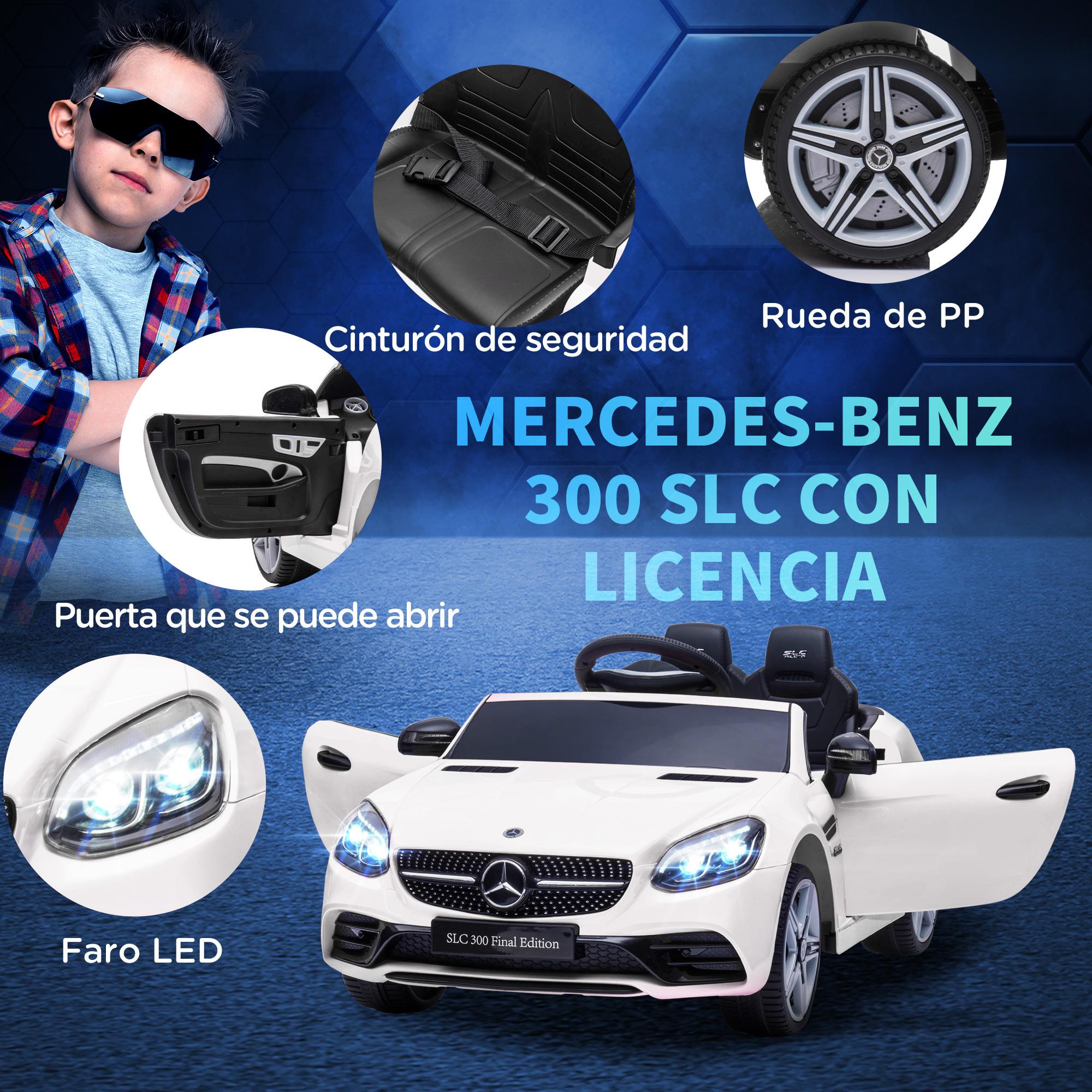 Coche Eléctrico Mercedes SLC 300 12V para Niños de 3-6 Años con Mando a Distancia Faros LED Bocina Música TF USB y Apertura de Puerta 3-5 km/h 107x62,5x44 cm Blanco