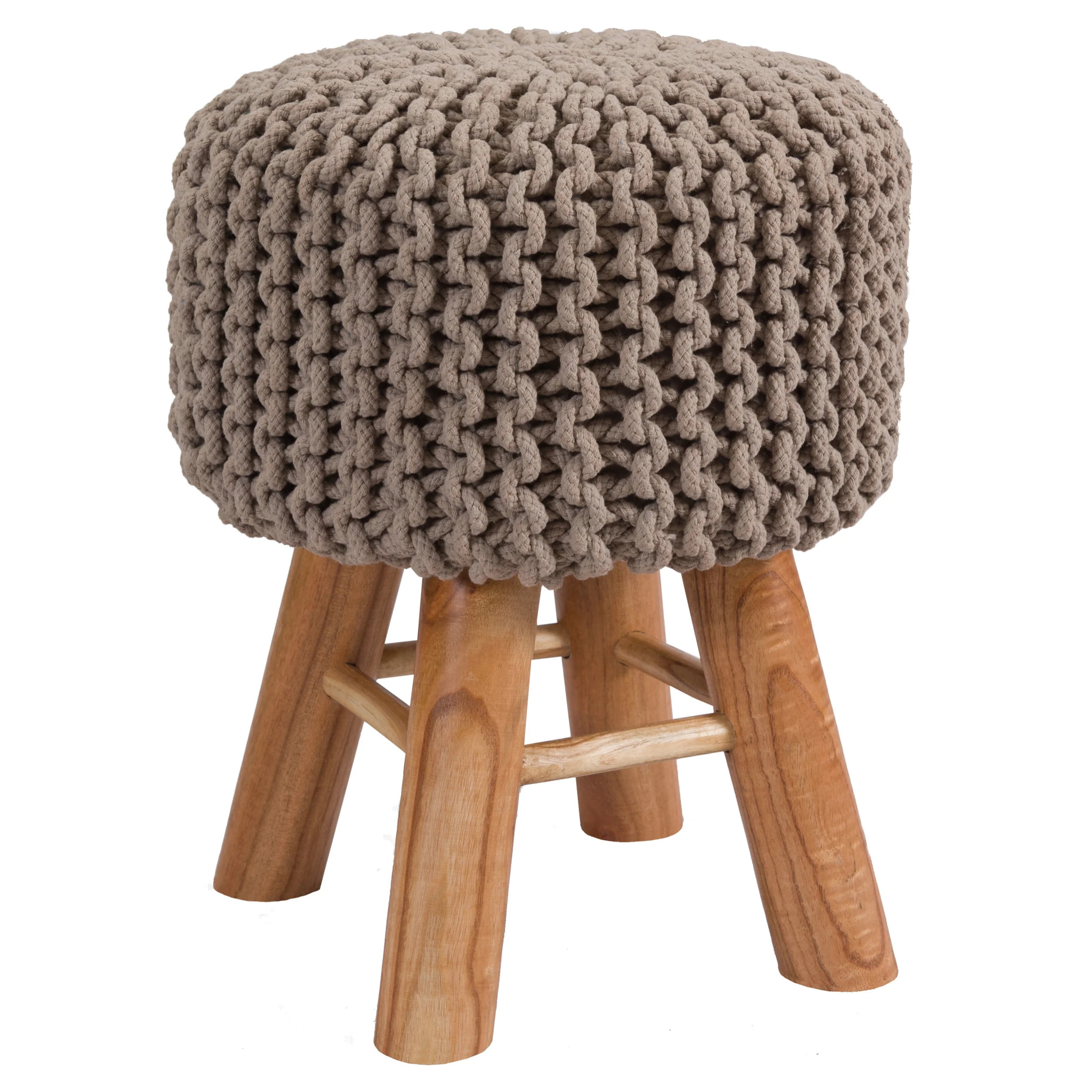 Petit tabouret tricot en coton taupe - Lisa
