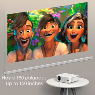Proyector LCD Y2 soporte de 4K UHD, duplicación de pantalla para iOS y Android. De 60 a 150 pulgadas, 260 lm. Con mando a distancia.