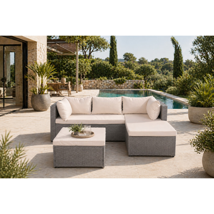 Salon de jardin en résine tressée 4 places gris-beige LUCINE