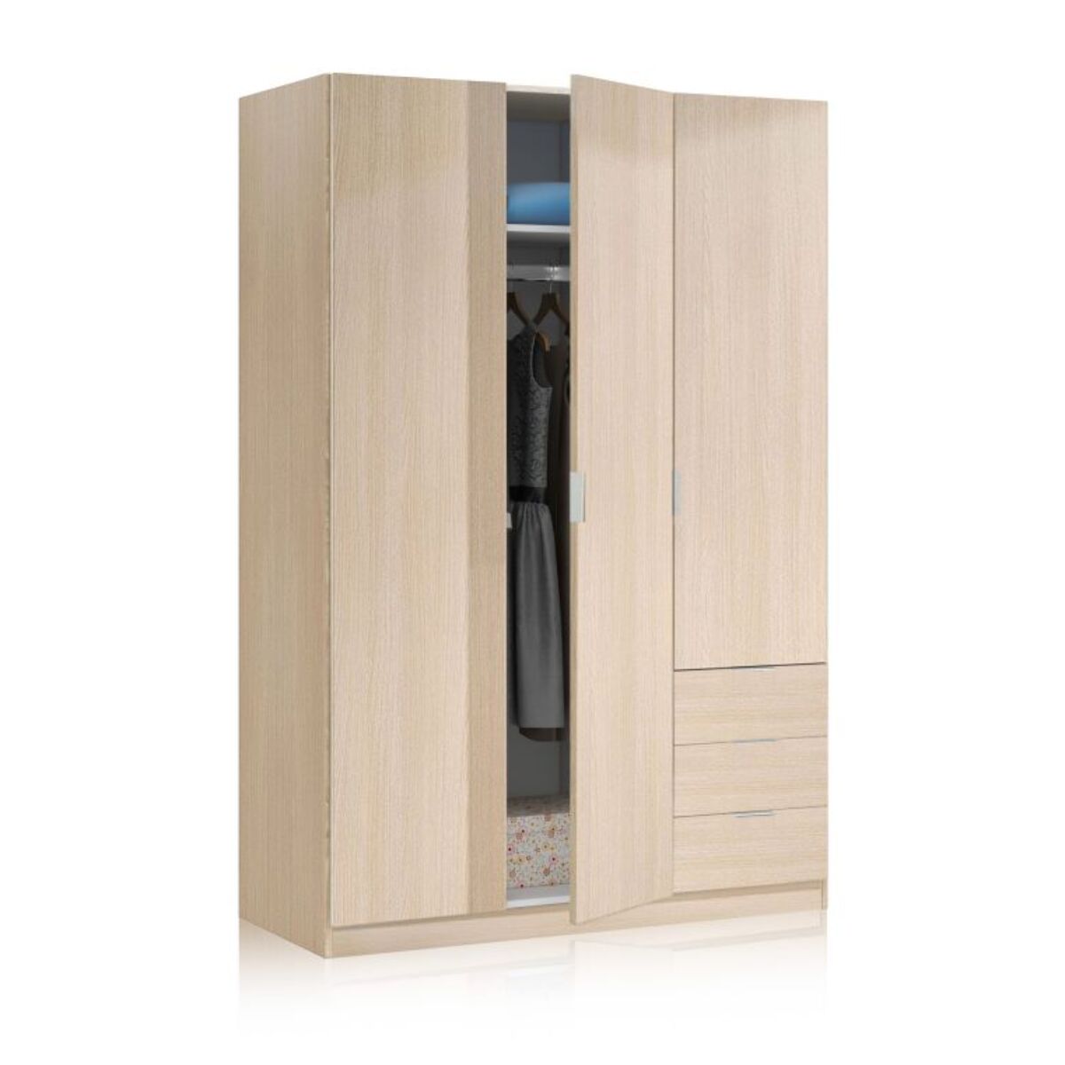 Armario Hexa 3 puertas 3 cajones Roble