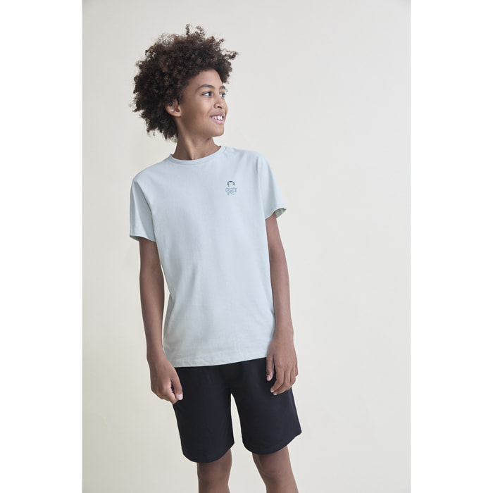 Camiseta de Manga Corta Lisa con Pequeno Logo de Mono Bordado en el Pecho | Color: Verde agua | Street Monkey