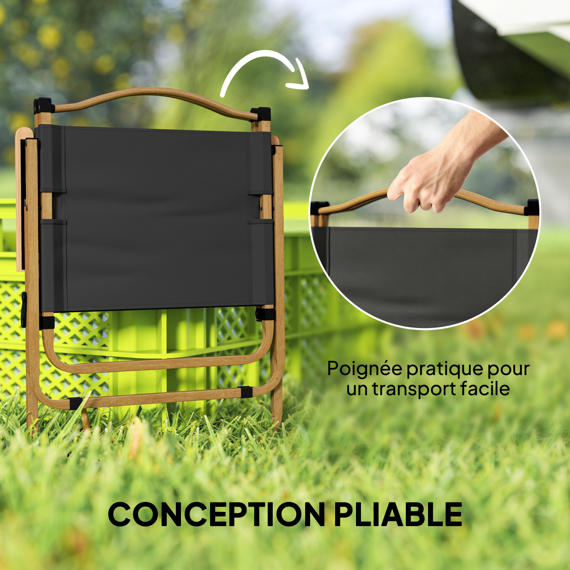 Chaise de plage camping pliante - poignée - structure acier oxford gris