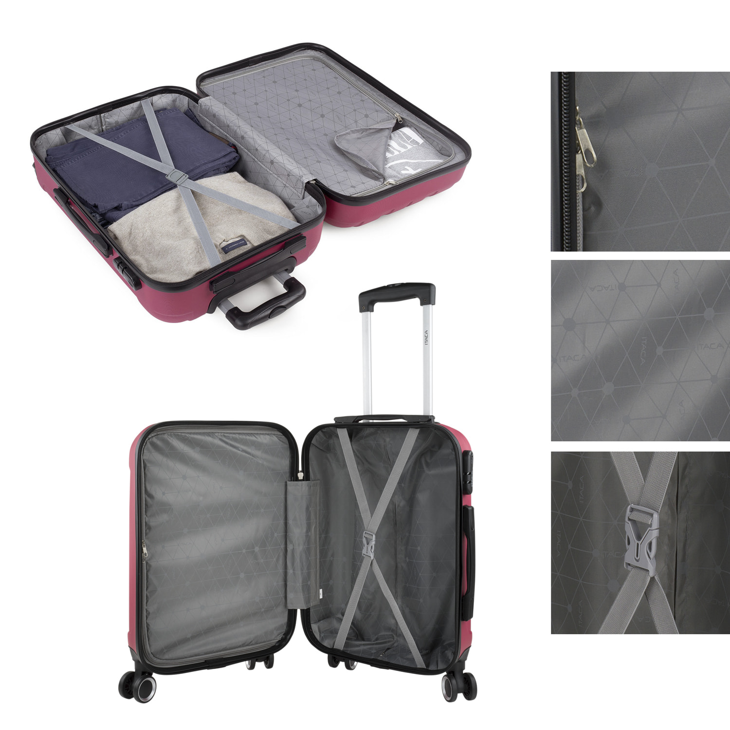 Juego De Trolley Cabina Y Neceser Itaca Havel Fresa