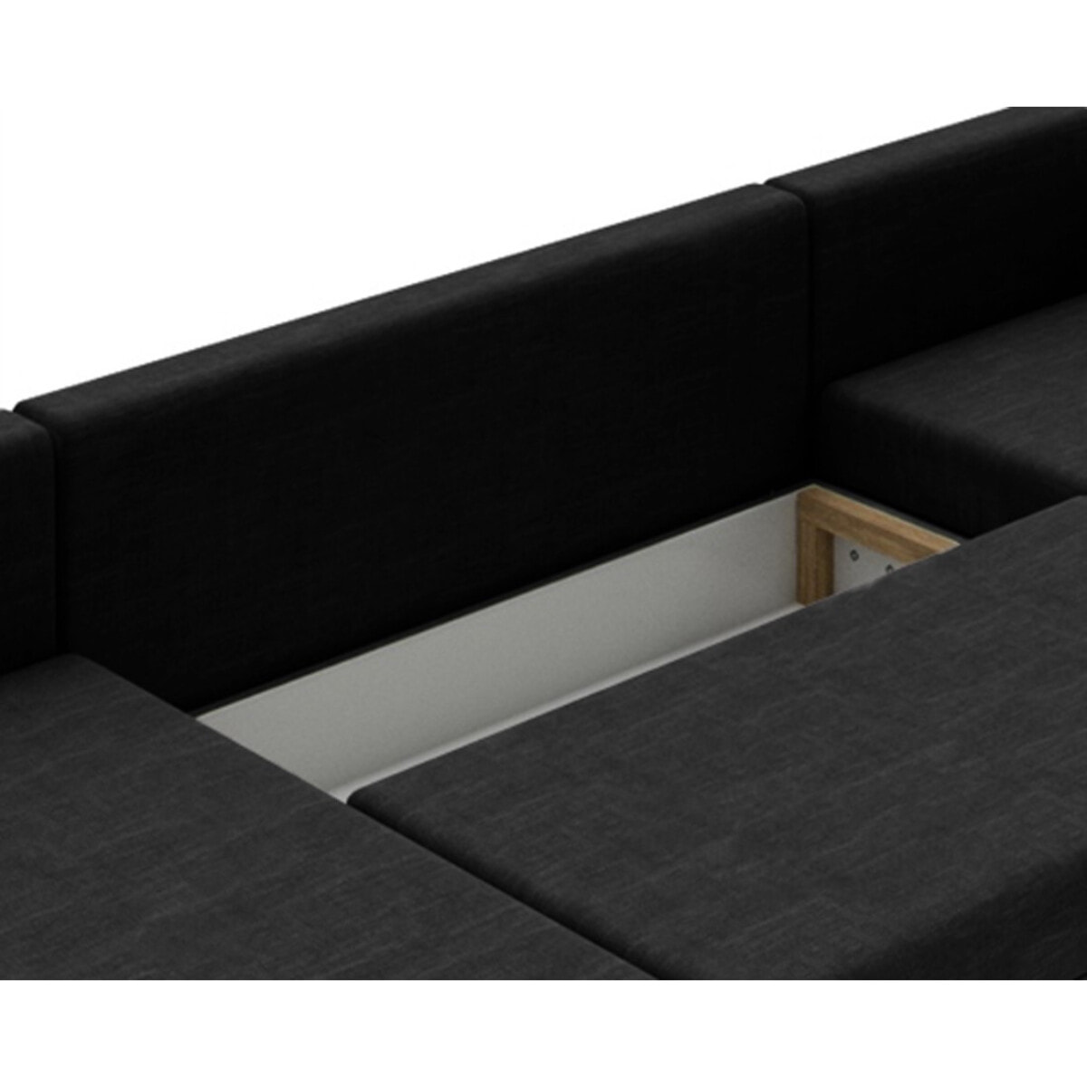 Epona - Canapé panoramique d'angle réversible 7 places convertible avec coffre en tissu - Noir / Gris