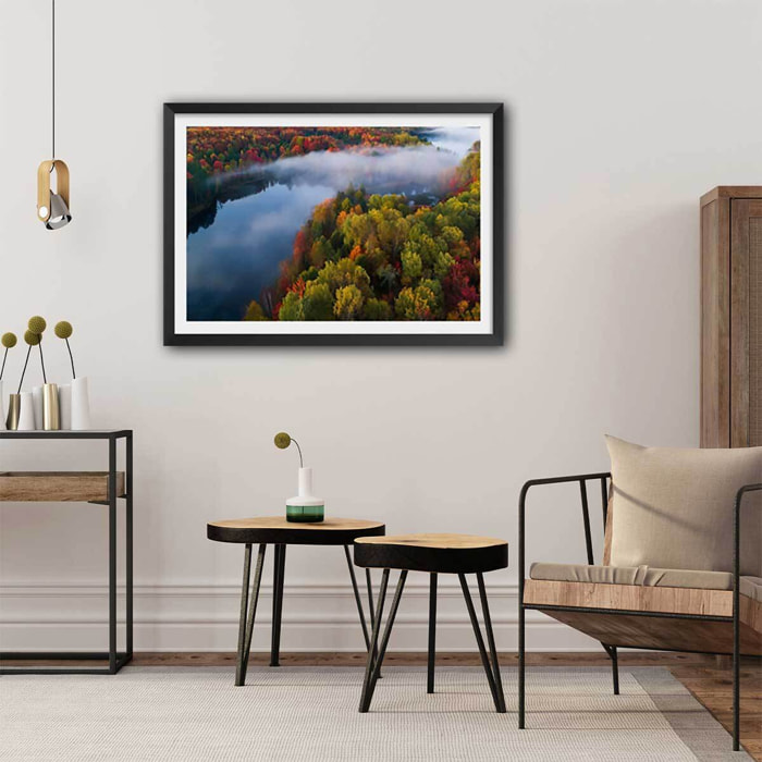 Affiche forêt et symphonie d'automne Affiche + cadre en bois - Noir