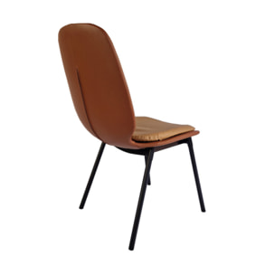 Chaise en simili marron avec coussin d'assise & pieds métal noir - BETTER
