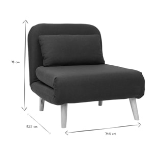 Fauteuil convertible scandinave en tissu gris foncé et bois clair AMIKO