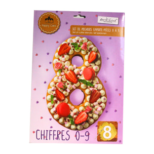 Set de 9 pochoirs à pâtisserie en plastique forme Chiffre, Happy Cake