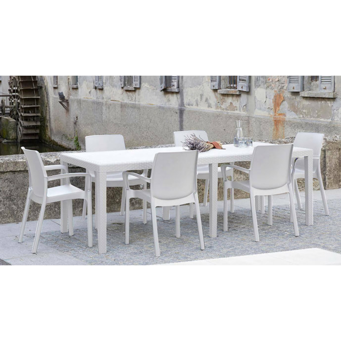 Tavolo da esterno Roma, Tavolo rettangolare allungabile da pranzo, Tavolo da giardino estensibile effetto rattan, 100% Made in Italy, Cm 150x90h72, Bianco