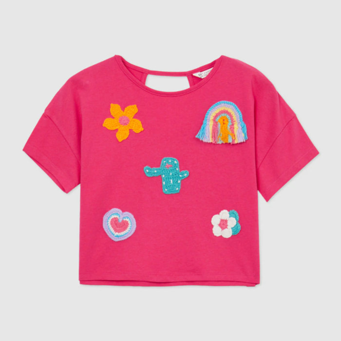 T-shirt crop applicazioni in crochet