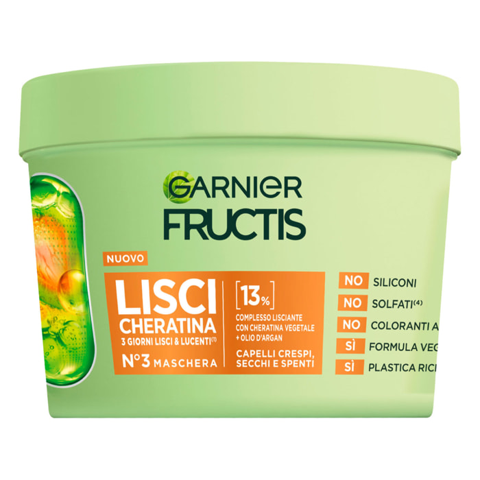 Maschera Lisciante Fructis Lisci Cheratina per Capelli Crespi con Olio Argan Liscio Setoso Luminoso - Barattolo da 370ml