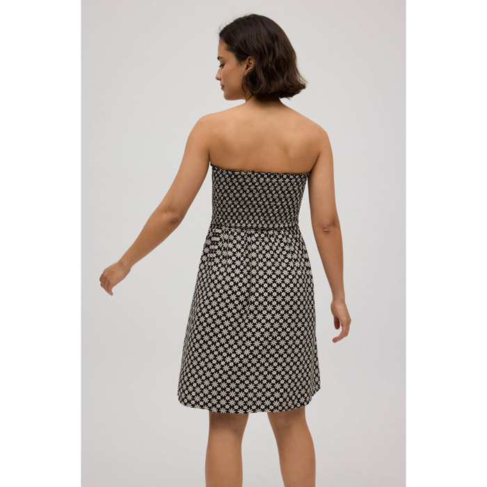 Abito corto senza spalline con stampa floreale