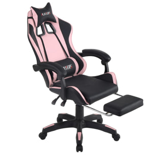 Sedia gaming rosa e nera con poggiapiedi estraibile
