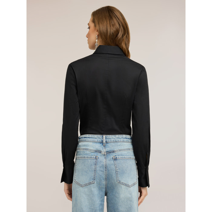 Motivi - Camisa de popelina de algodón - Negro